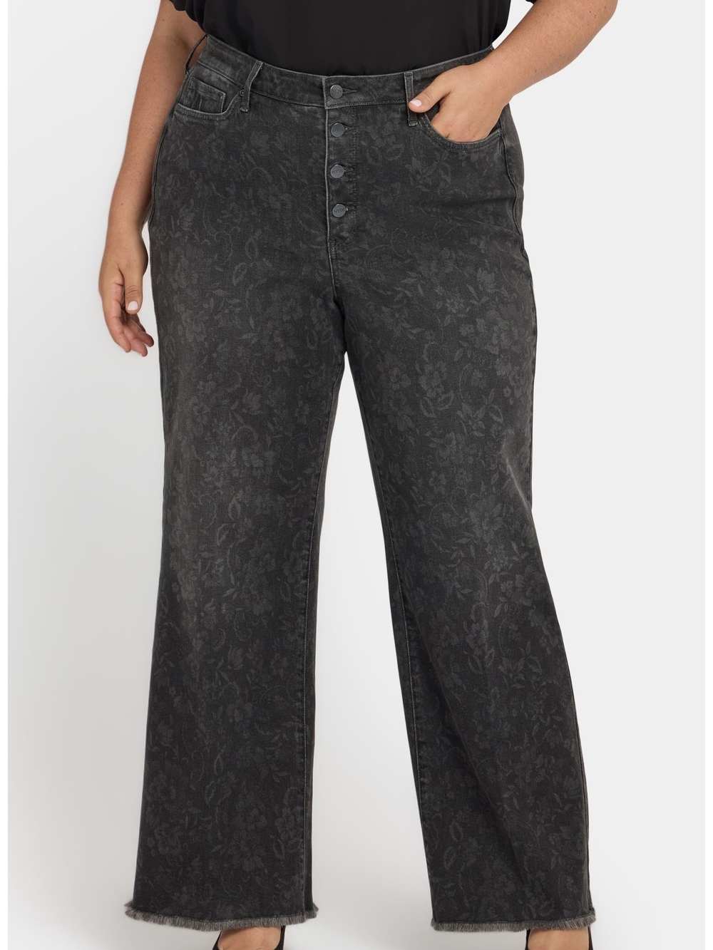 NYDJ Washed Black Floral Wide-Leg Jeans Size 14 NWT